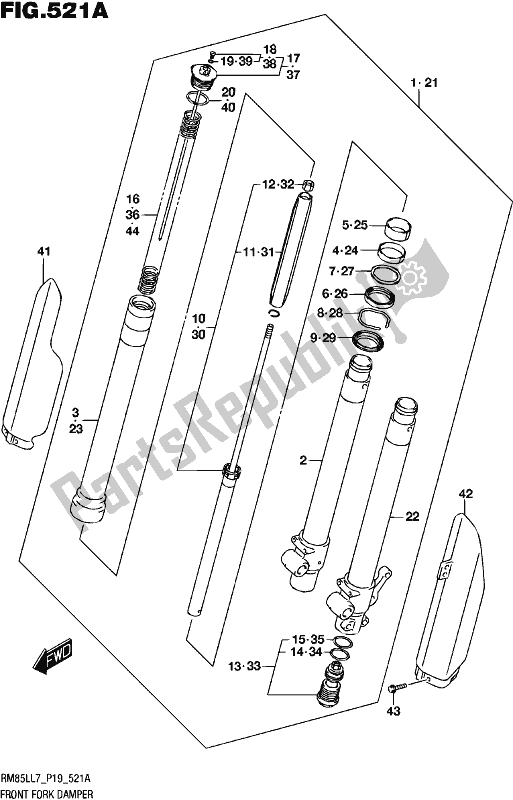 All parts for the Front Fork Damper of the Suzuki RM 85L 2017