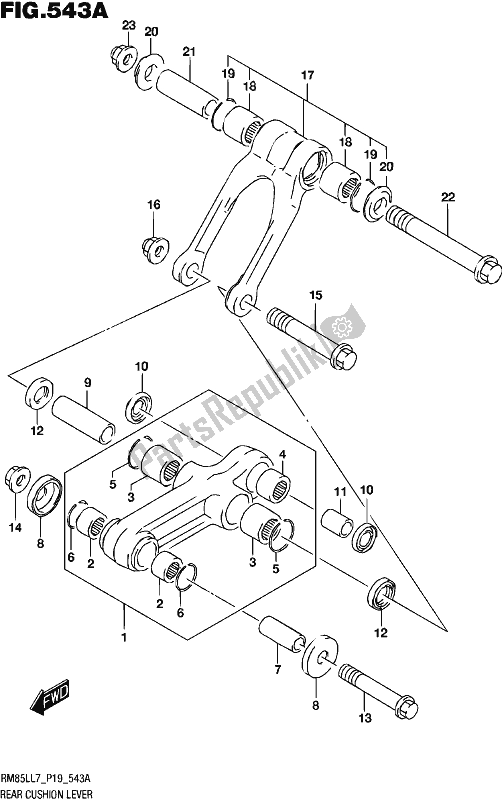 All parts for the Rear Cushion Lever of the Suzuki RM 85L 2017