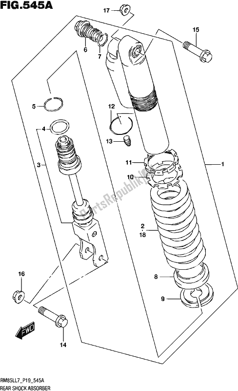 All parts for the Rear Shock Absorber of the Suzuki RM 85L 2017