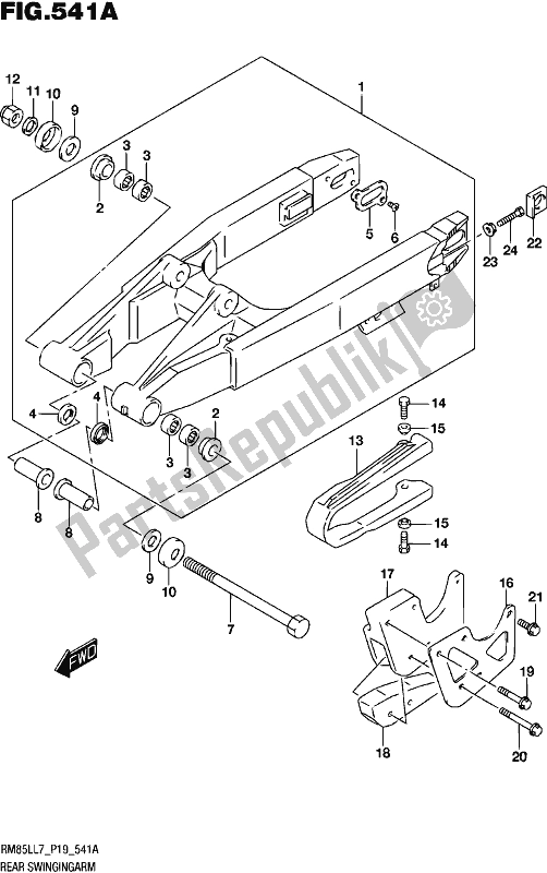 All parts for the Rear Swingingarm of the Suzuki RM 85L 2017