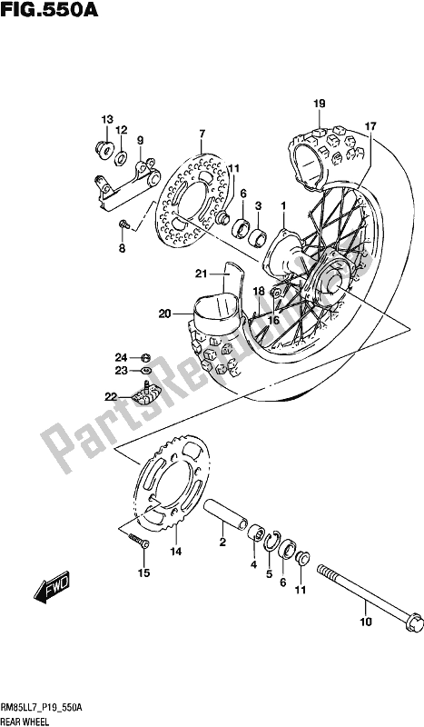 All parts for the Rear Wheel of the Suzuki RM 85L 2017