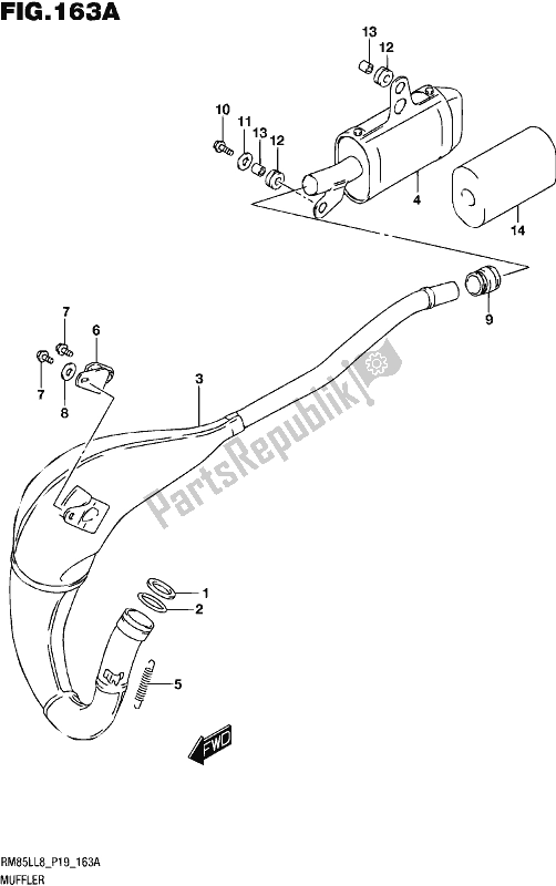 All parts for the Muffler of the Suzuki RM 85L 2018