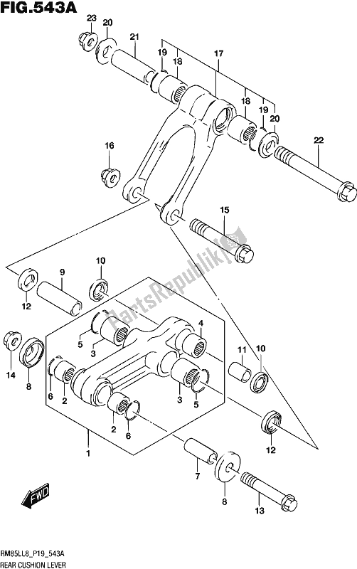 All parts for the Rear Cushion Lever of the Suzuki RM 85L 2018