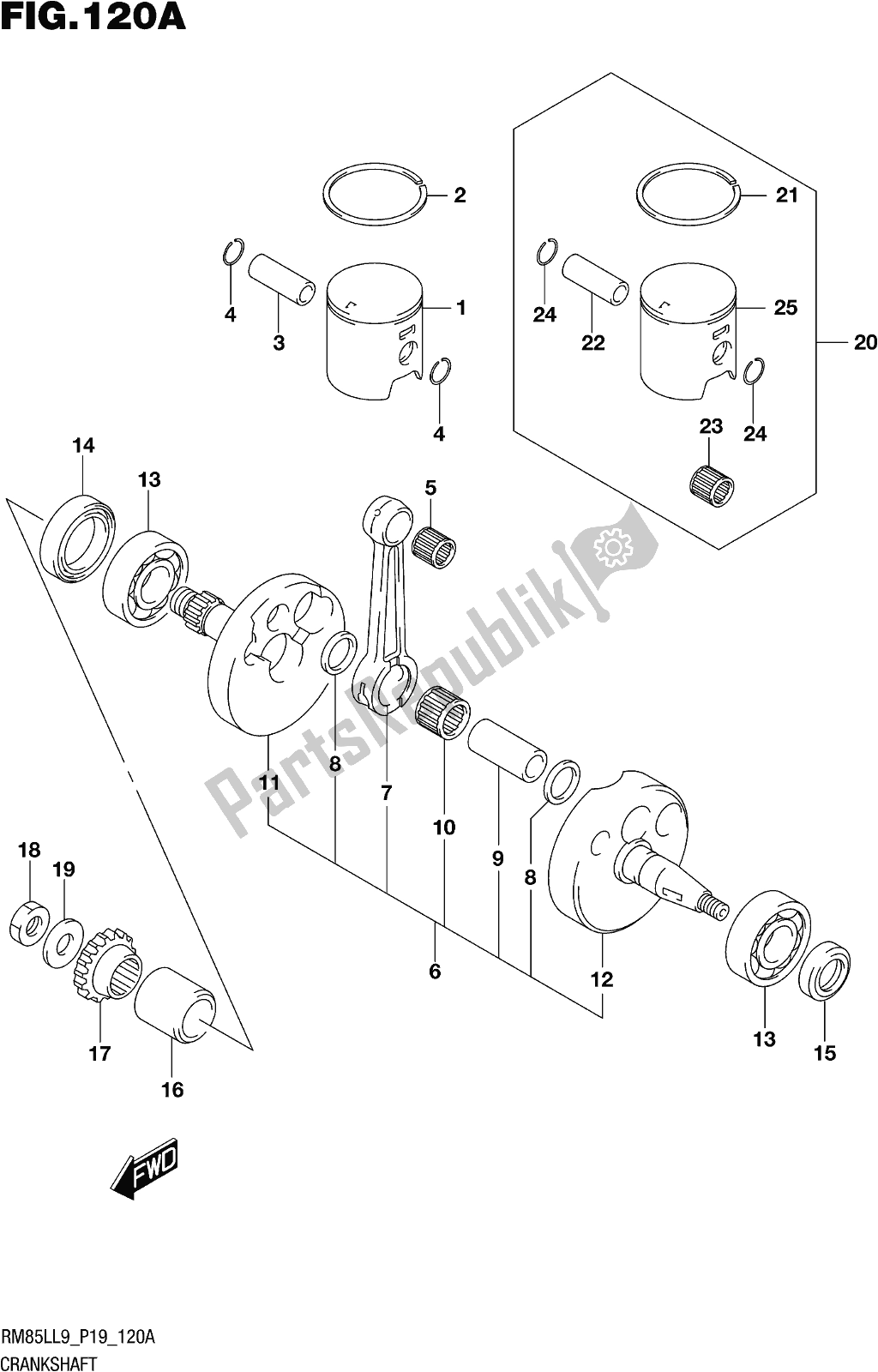 Todas las partes para Fig. 120a Crankshaft de Suzuki RM 85L 2019