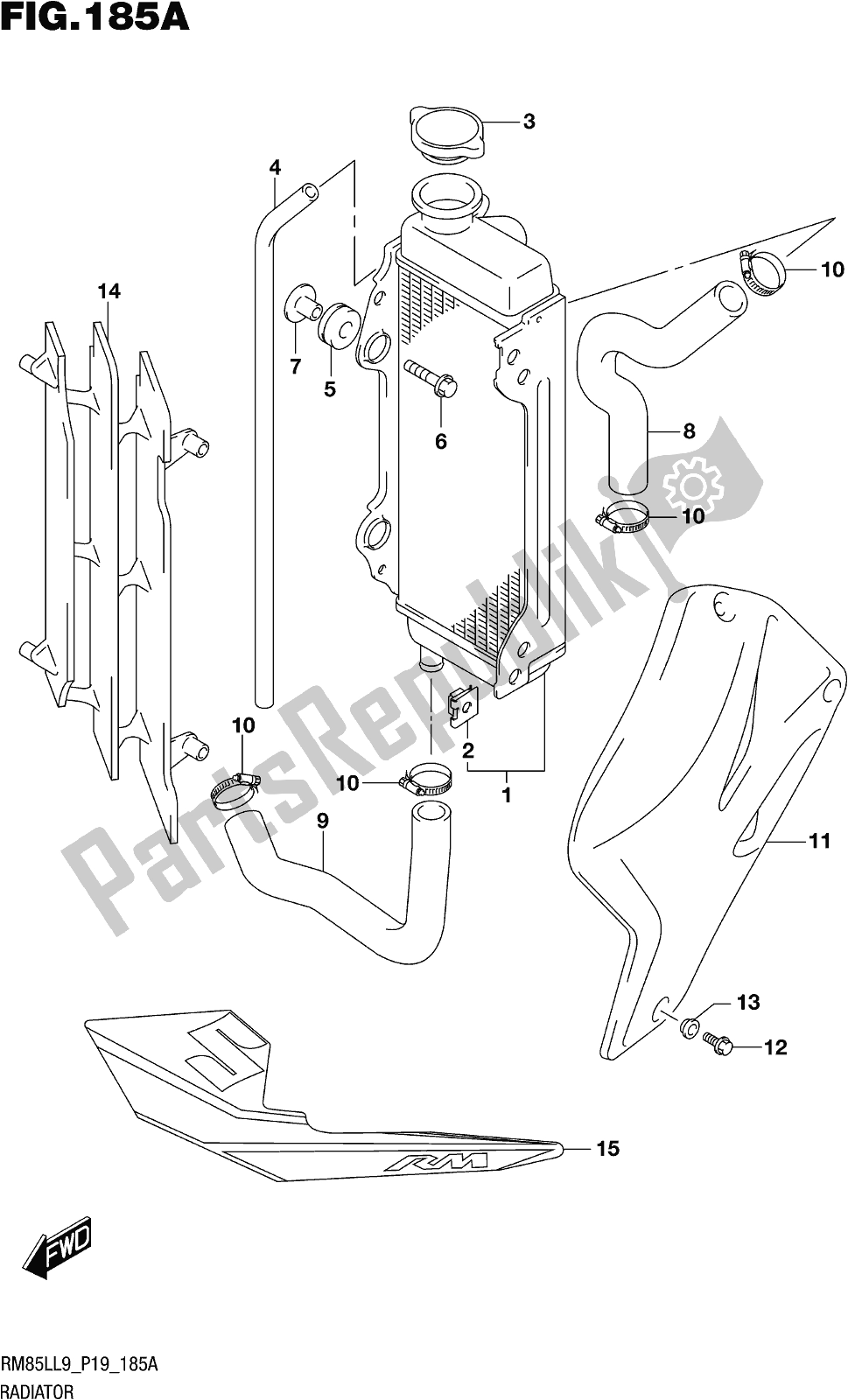 Todas las partes para Fig. 185a Radiator de Suzuki RM 85L 2019