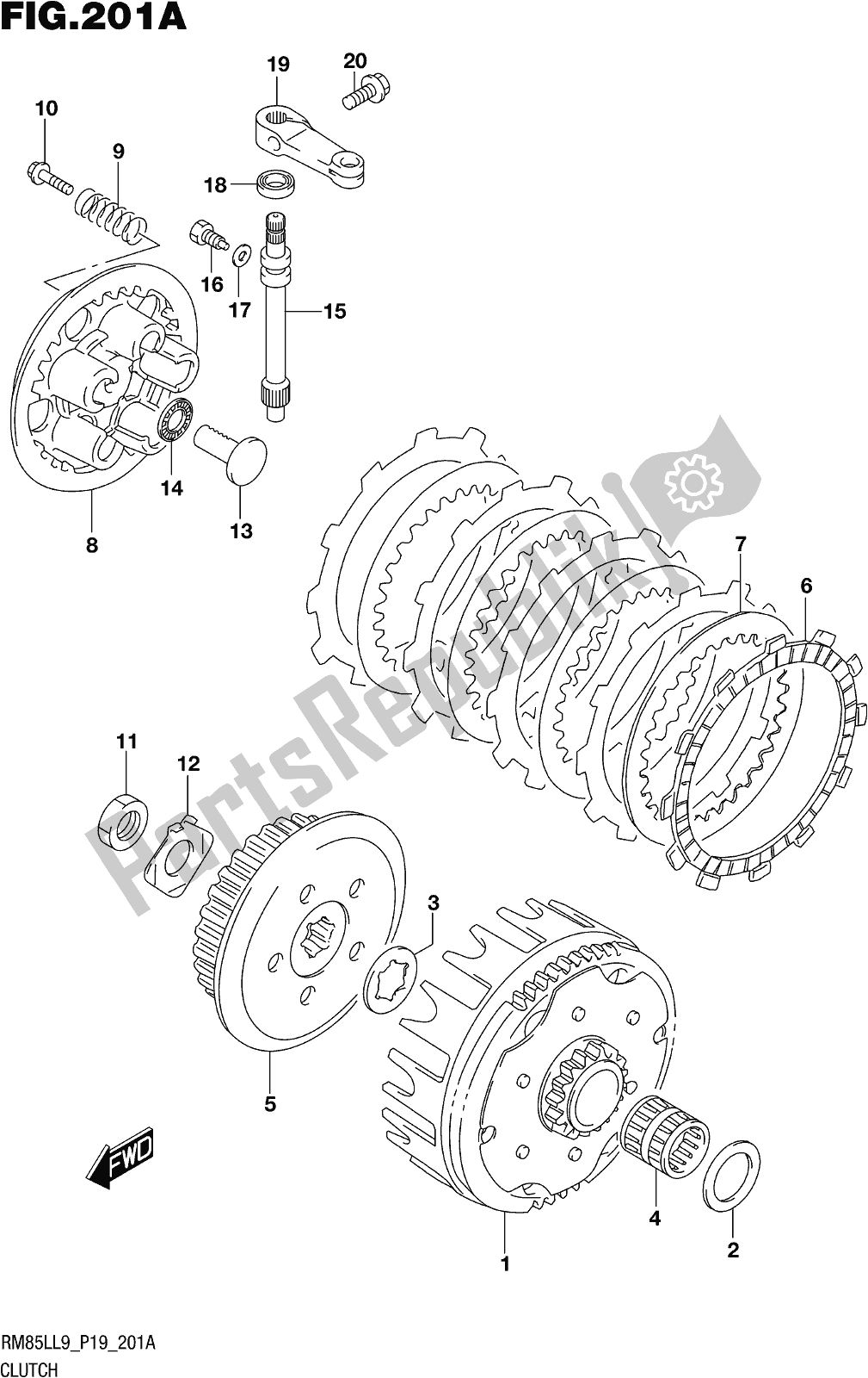 Todas las partes para Fig. 201a Clutch de Suzuki RM 85L 2019