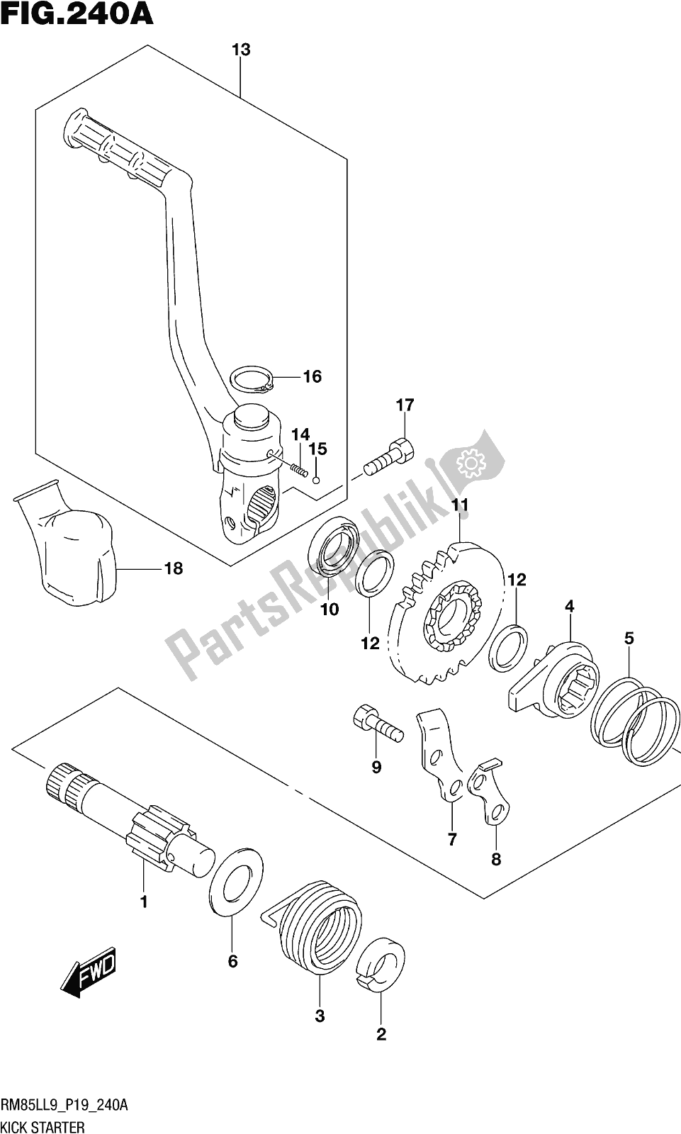 Todas las partes para Fig. 240a Kick Starter de Suzuki RM 85L 2019