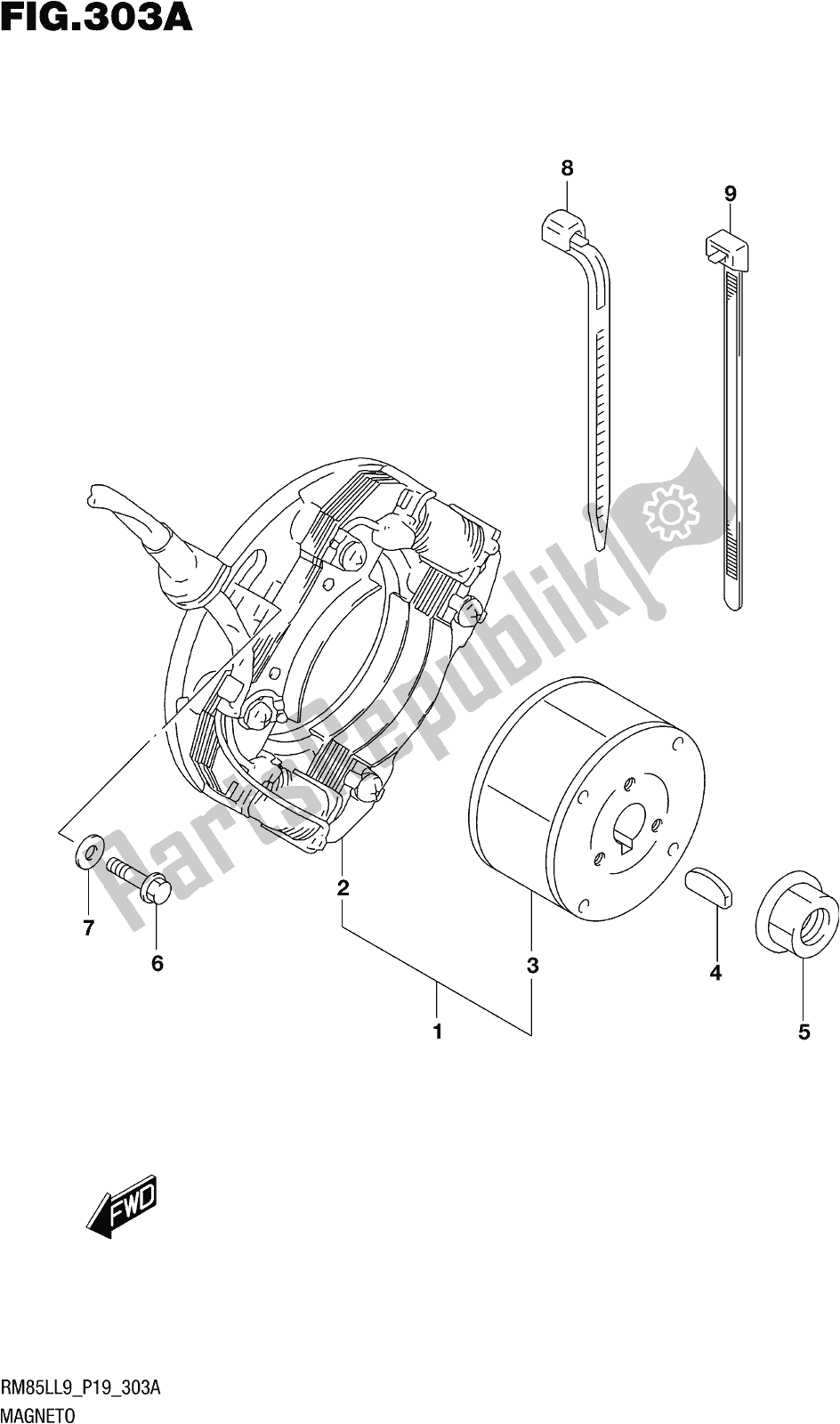 Alle onderdelen voor de Fig. 303a Magneto van de Suzuki RM 85L 2019