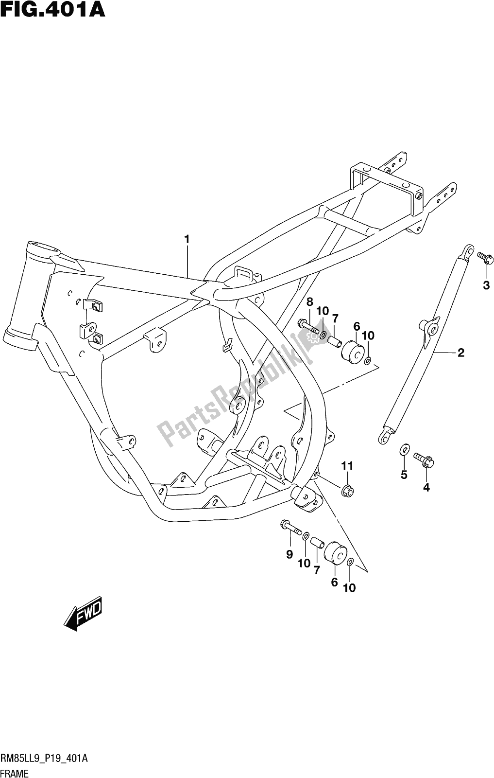 Todas las partes para Fig. 401a Frame de Suzuki RM 85L 2019