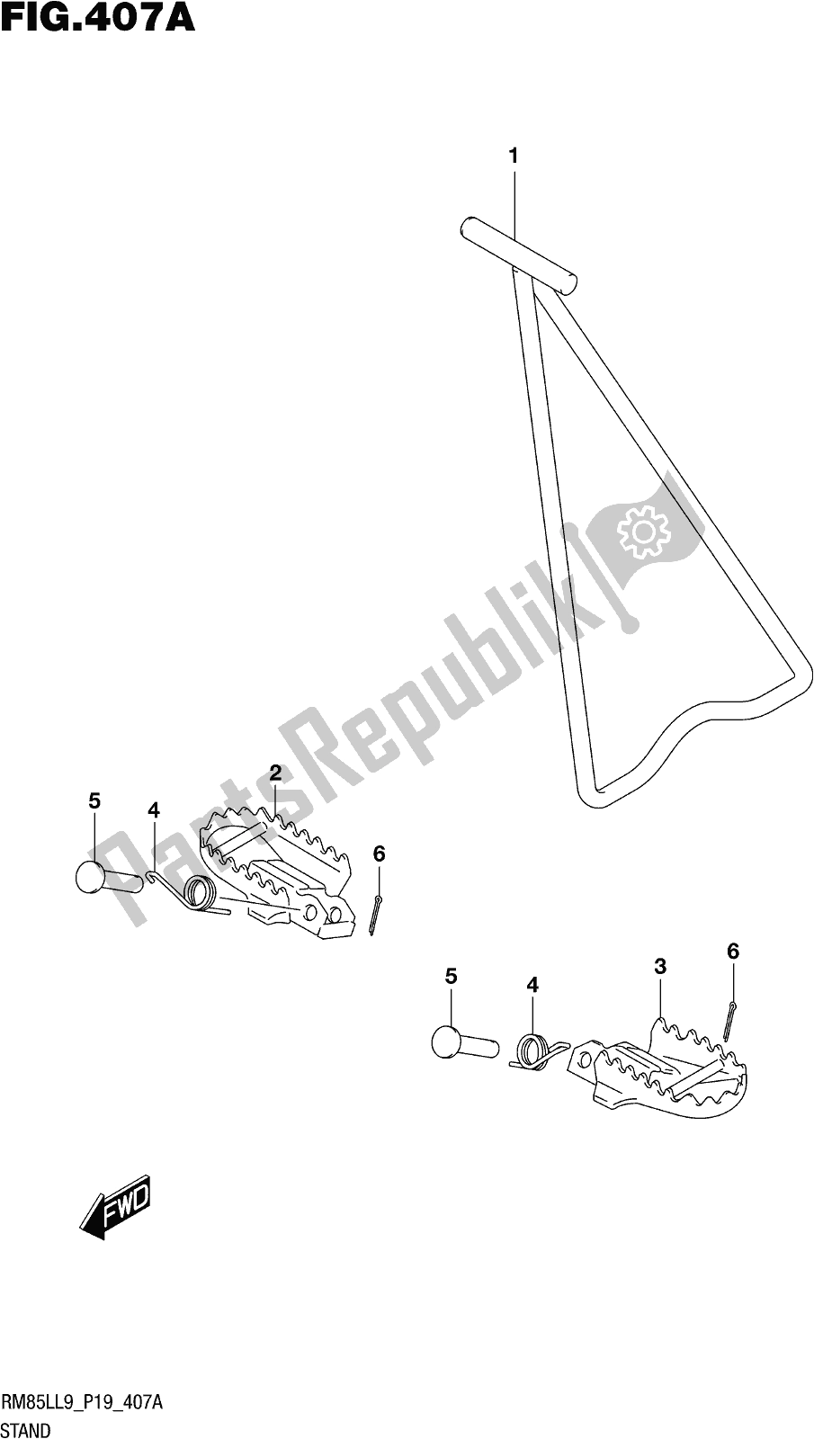 All parts for the Fig. 407a Stand of the Suzuki RM 85L 2019