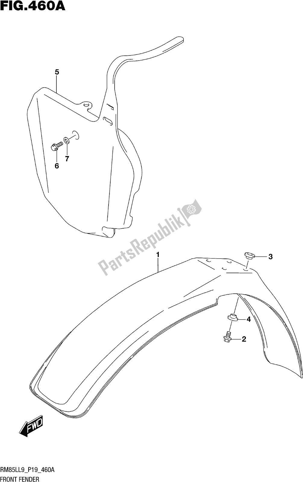 Todas las partes para Fig. 460a Front Fender de Suzuki RM 85L 2019