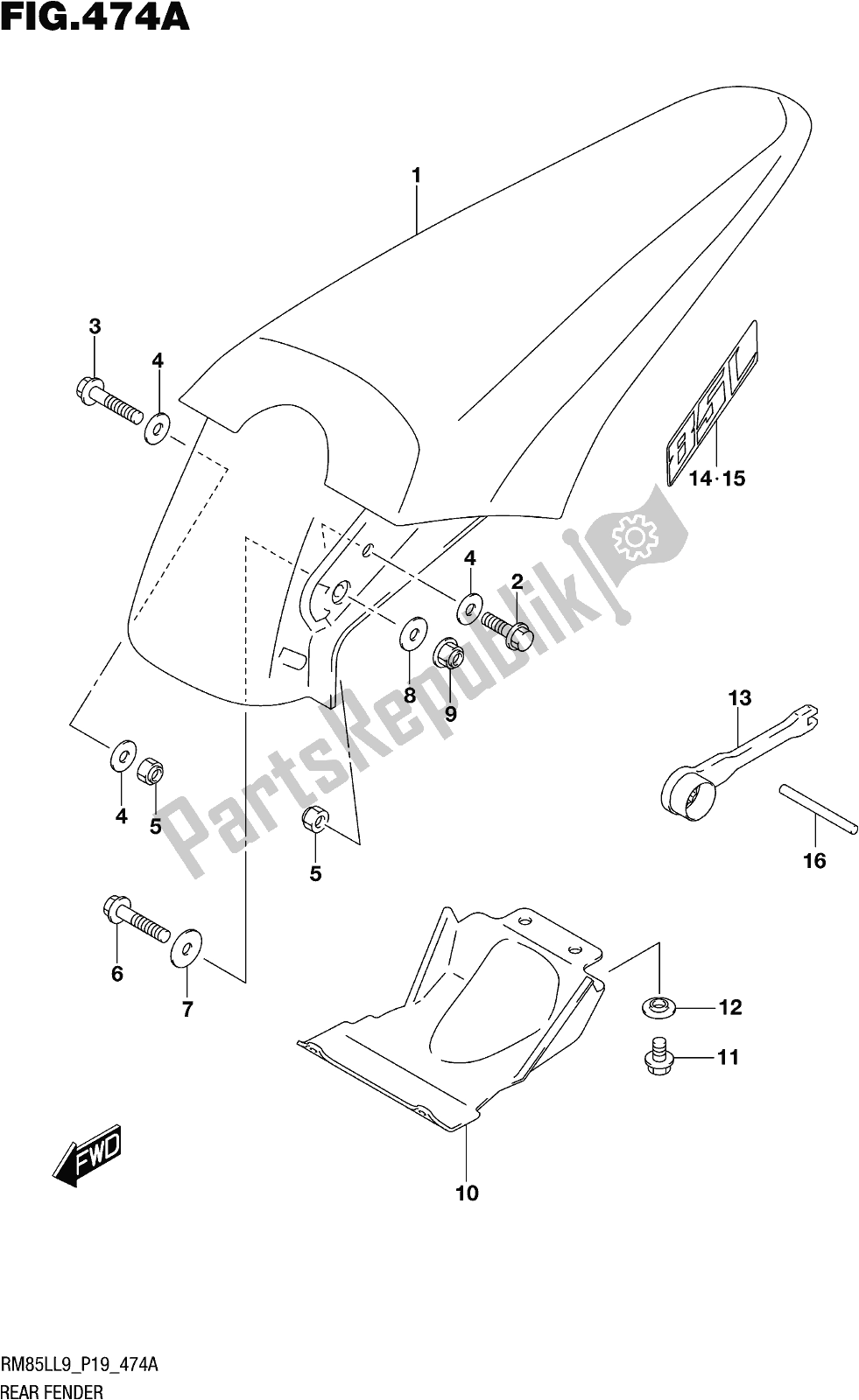 Todas las partes para Fig. 474a Rear Fender de Suzuki RM 85L 2019