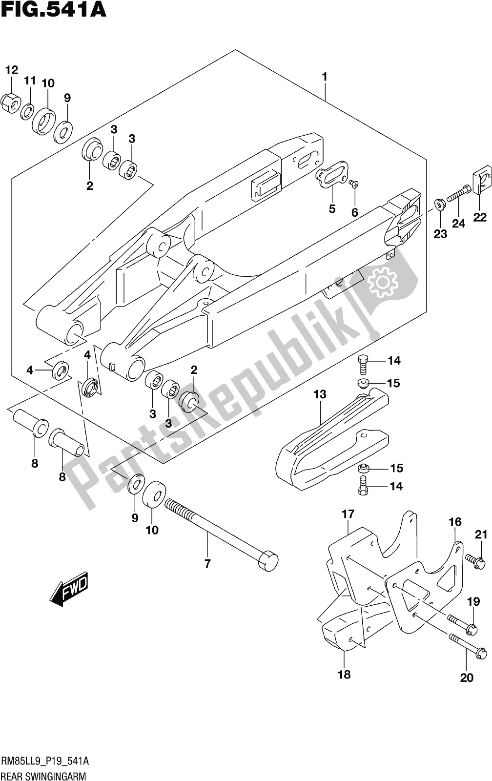Todas las partes para Fig. 541a Rear Swingingarm de Suzuki RM 85L 2019