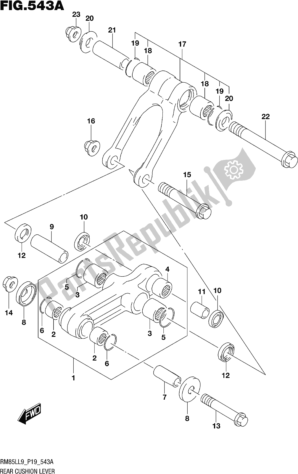 Wszystkie części do Fig. 543a Rear Cushion Lever Suzuki RM 85L 2019