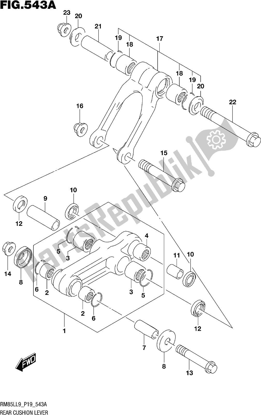 All parts for the Fig. 543a Rear Cushion Lever of the Suzuki RM 85L 2019