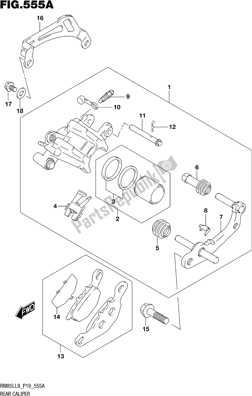 Todas las partes para Fig. 555a Rear Caliper de Suzuki RM 85L 2019