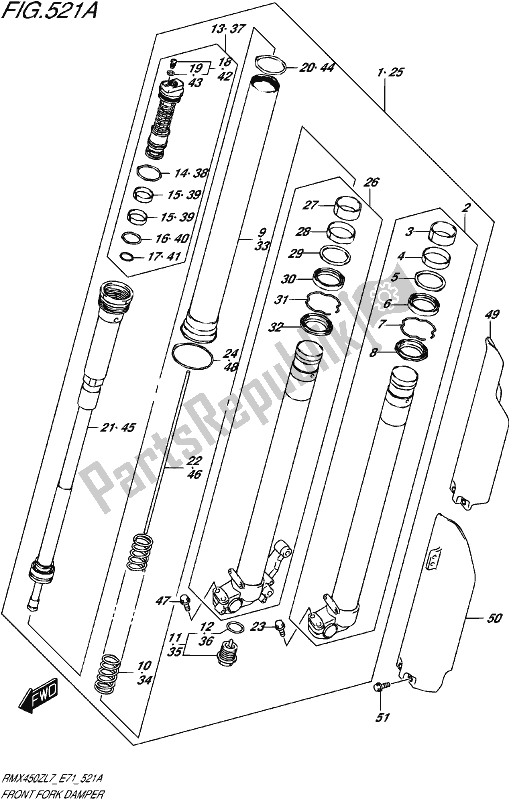 All parts for the Front Fork Damper of the Suzuki RMX 450Z 2017