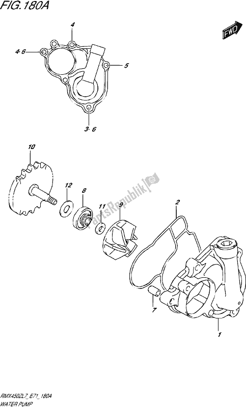 All parts for the Water Pump of the Suzuki RMX 450Z 2017