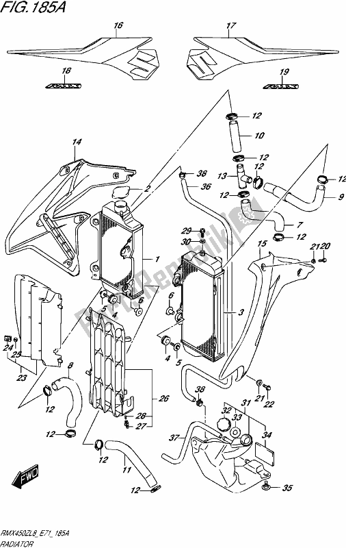 Alle onderdelen voor de Radiator van de Suzuki RMX 450Z 2018