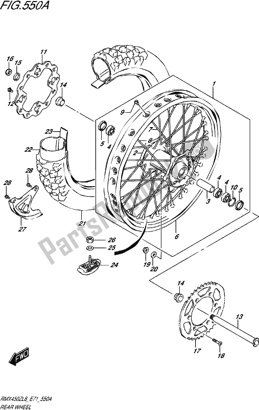 All parts for the Rear Wheel of the Suzuki RMX 450Z 2018