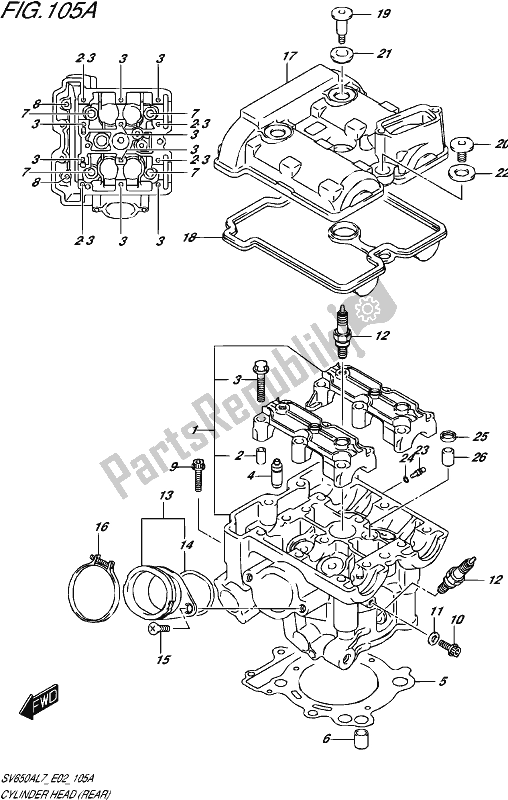 All parts for the Cylinder Head (rear) of the Suzuki SV 650A 2017