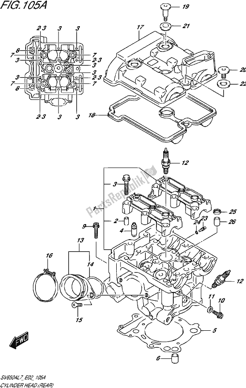 All parts for the Cylinder Head (rear) of the Suzuki SV 650A 2017