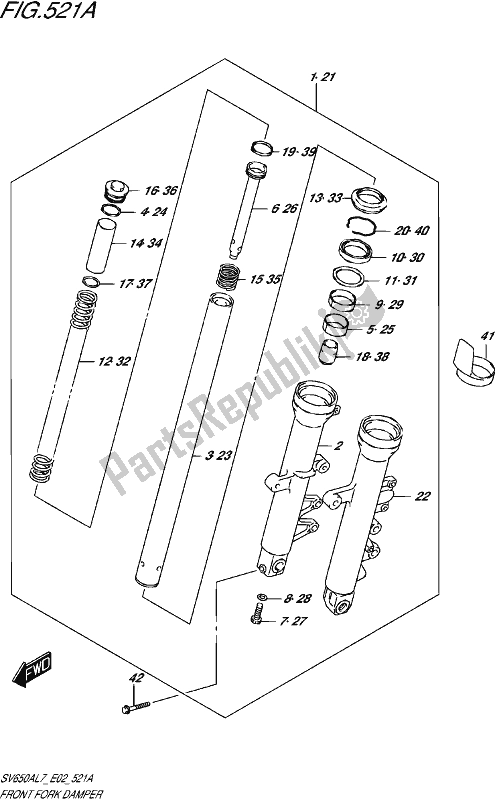 All parts for the Front Fork Damper of the Suzuki SV 650A 2017