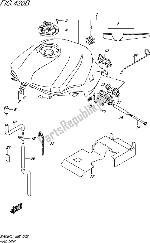 Tutte le parti per il Fuel Tank (ysf,yvz,yww) (sv650al7 E02) del Suzuki SV 650A 2017