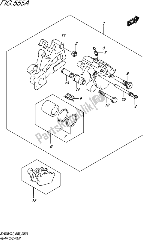 All parts for the Rear Caliper of the Suzuki SV 650A 2017