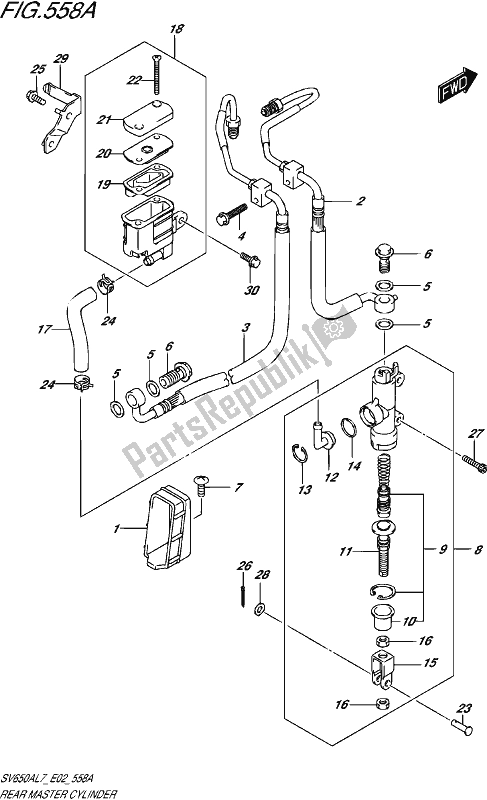 All parts for the Rear Master Cylinder of the Suzuki SV 650A 2017