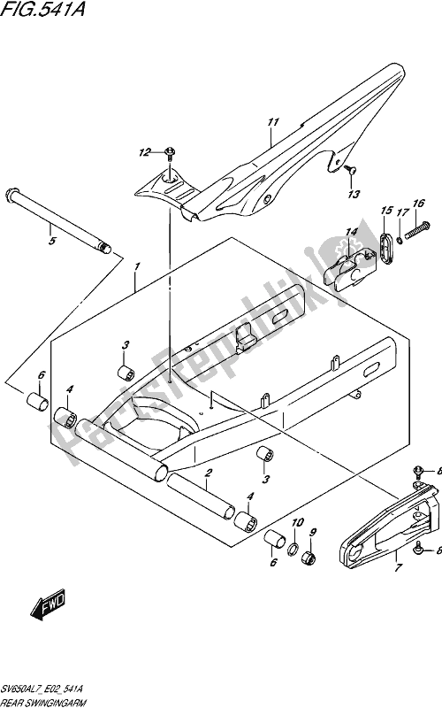 All parts for the Rear Swingingarm of the Suzuki SV 650A 2017