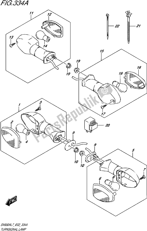 All parts for the Turnsignal Lamp of the Suzuki SV 650A 2017