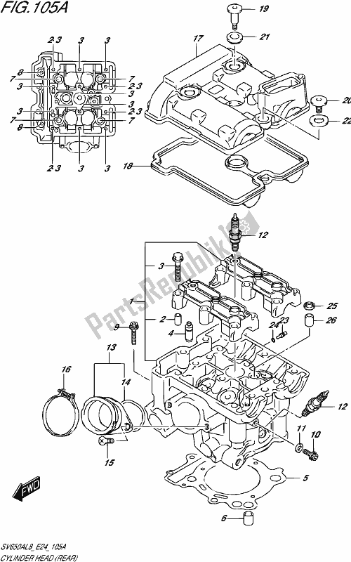 All parts for the Cylinder Head (rear) of the Suzuki SV 650A 2018