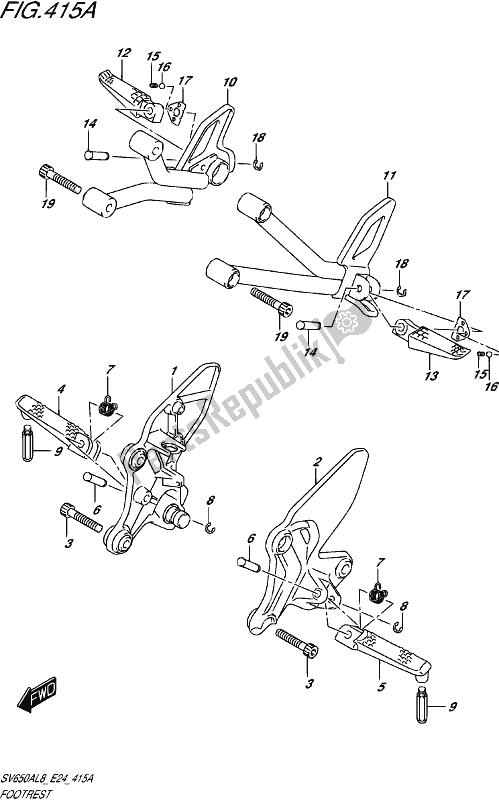 All parts for the Footrest of the Suzuki SV 650A 2018