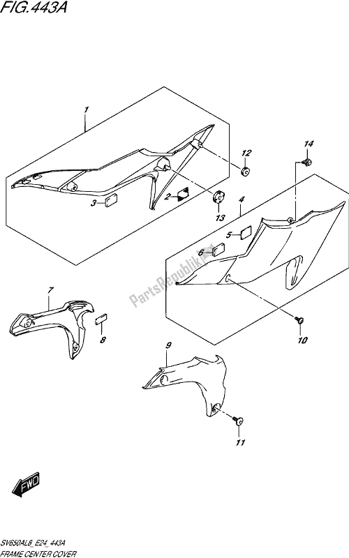 All parts for the Frame Center Cover of the Suzuki SV 650A 2018