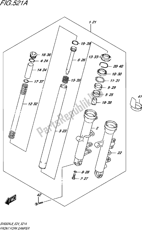 All parts for the Front Fork Damper of the Suzuki SV 650A 2018