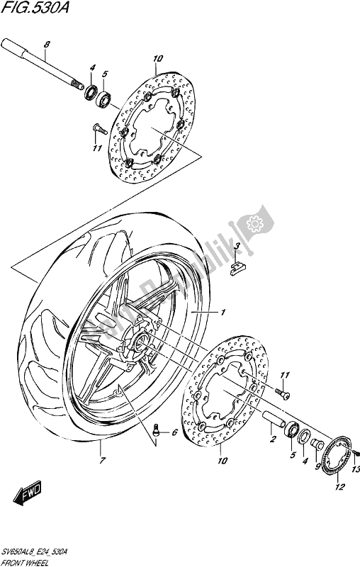 All parts for the Front Wheel of the Suzuki SV 650A 2018