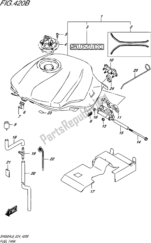 All parts for the Fuel Tank (sv650al8 E24) (for Agq) of the Suzuki SV 650A 2018