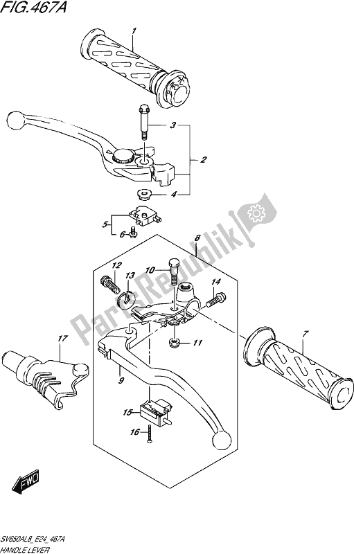 All parts for the Handle Lever of the Suzuki SV 650A 2018