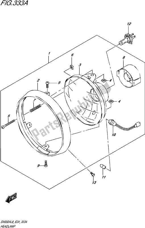 All parts for the Headlamp of the Suzuki SV 650A 2018