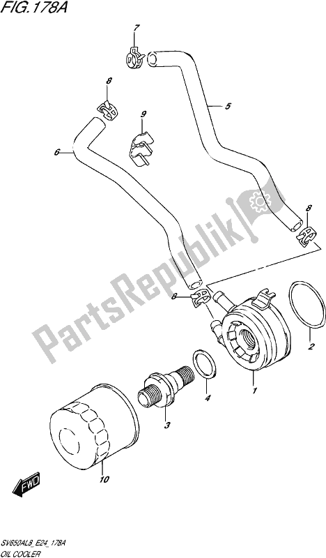 All parts for the Oil Cooler of the Suzuki SV 650A 2018