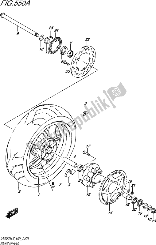 Todas las partes para Rear Wheel (sv650al8 E24) de Suzuki SV 650A 2018