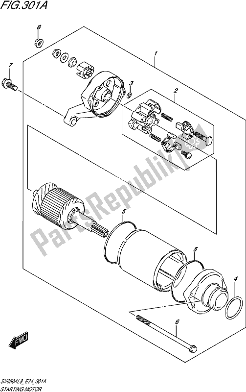 All parts for the Starting Motor of the Suzuki SV 650A 2018