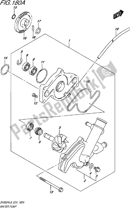 All parts for the Water Pump of the Suzuki SV 650A 2018