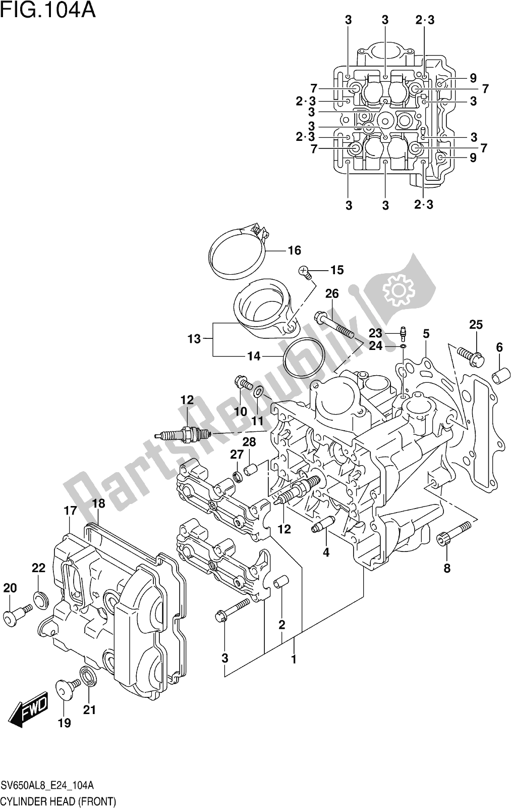 Toutes les pièces pour le Fig. 104a Cylinder Head (front) du Suzuki SV 650 AU 2018