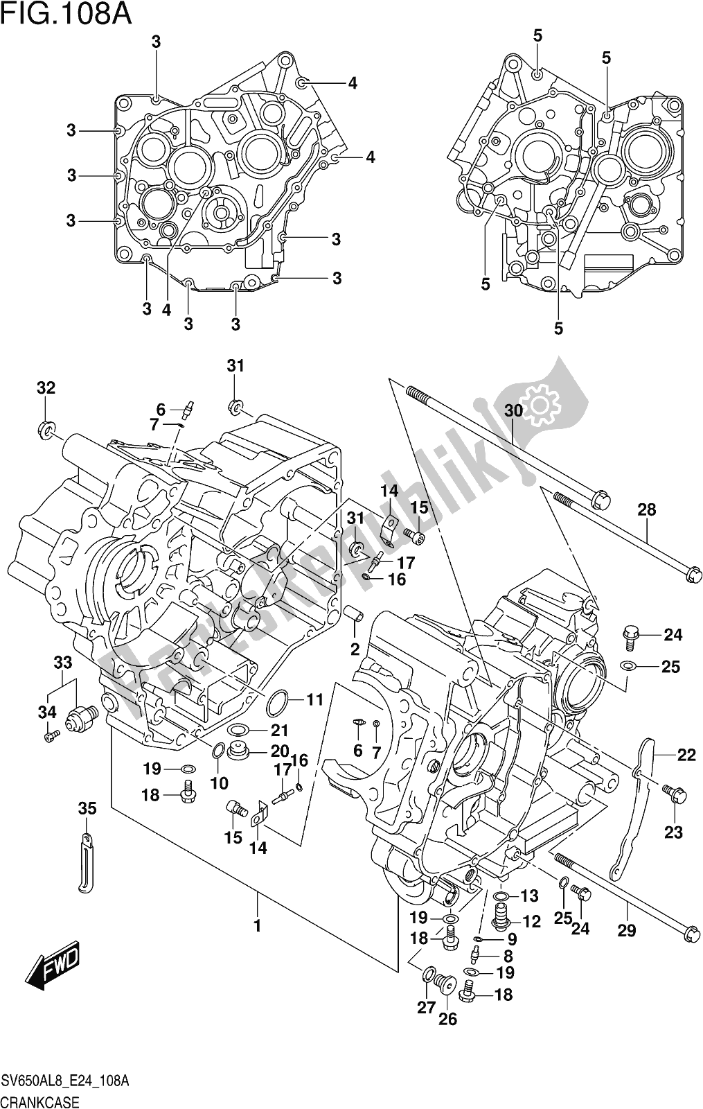 All parts for the Fig. 108a Crankcase of the Suzuki SV 650 AU 2018
