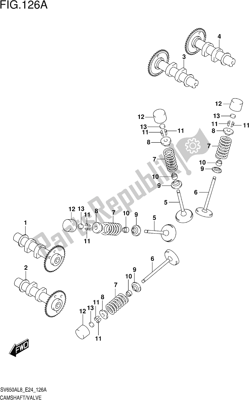 Tutte le parti per il Fig. 126a Camshaft/valve del Suzuki SV 650 AU 2018