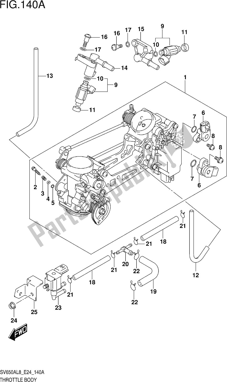 Todas as partes de Fig. 140a Throttle Body do Suzuki SV 650 AU 2018