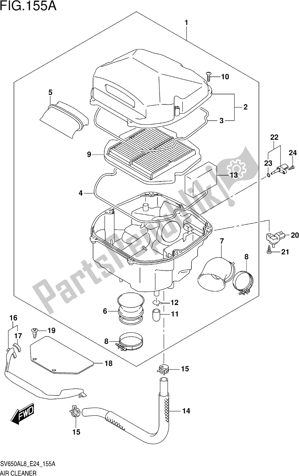 Todas as partes de Fig. 155a Air Cleaner do Suzuki SV 650 AU 2018