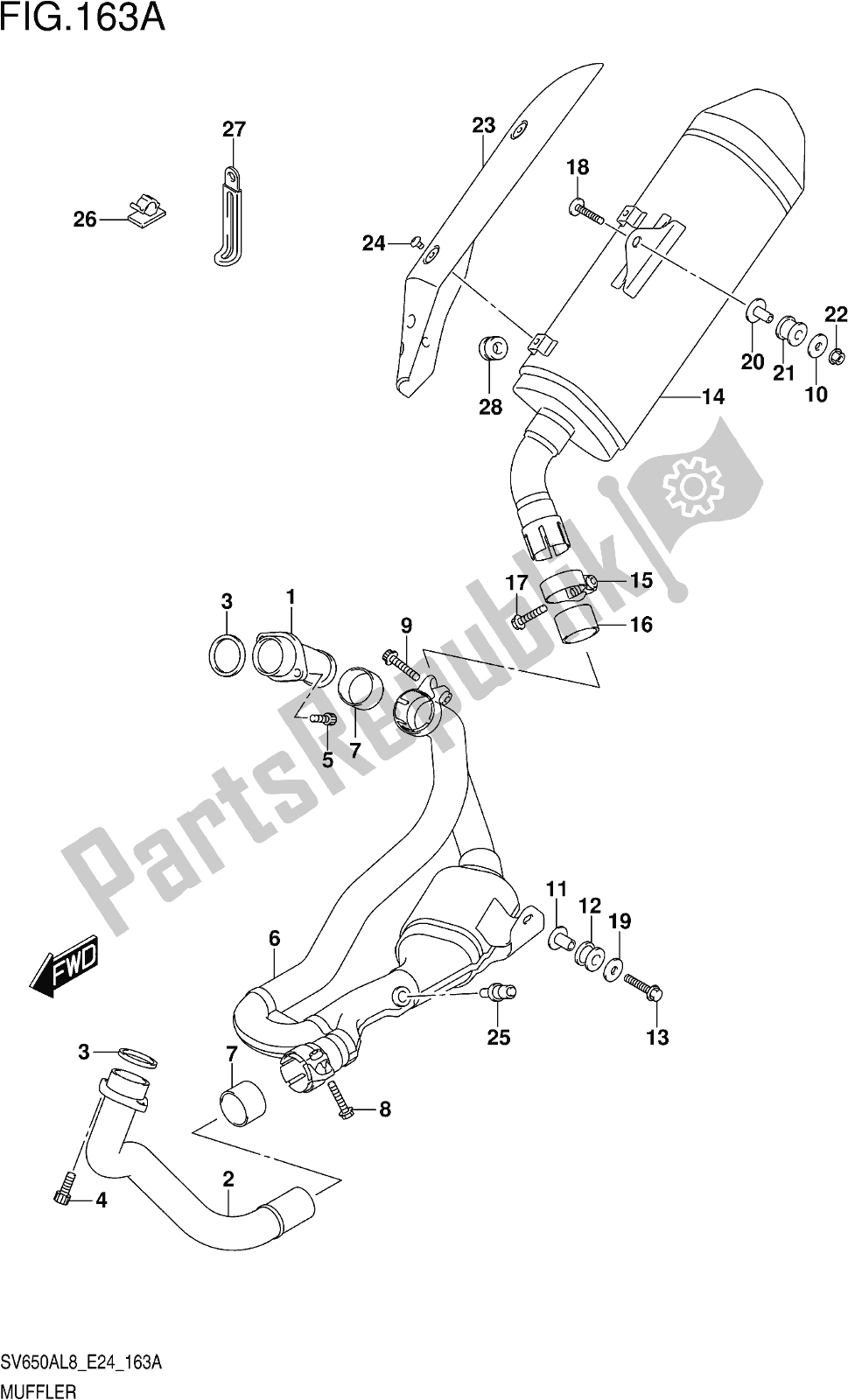 Toutes les pièces pour le Fig. 163a Muffler du Suzuki SV 650 AU 2018